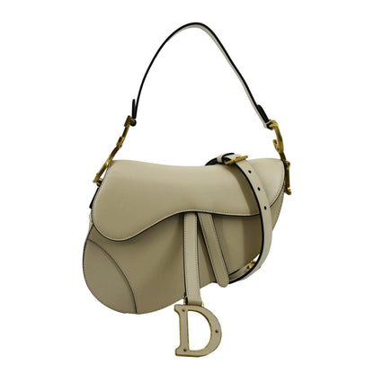 CHRISTIAN DIOR Saddle Smooth Calfskin Leather Satchel Shoulder Bag Dusty Ivory Rovelle Bags