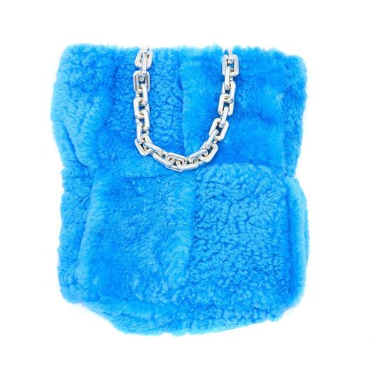 Bottega Veneta Fur Purse with Chain Shearling/Lambskin Blue
