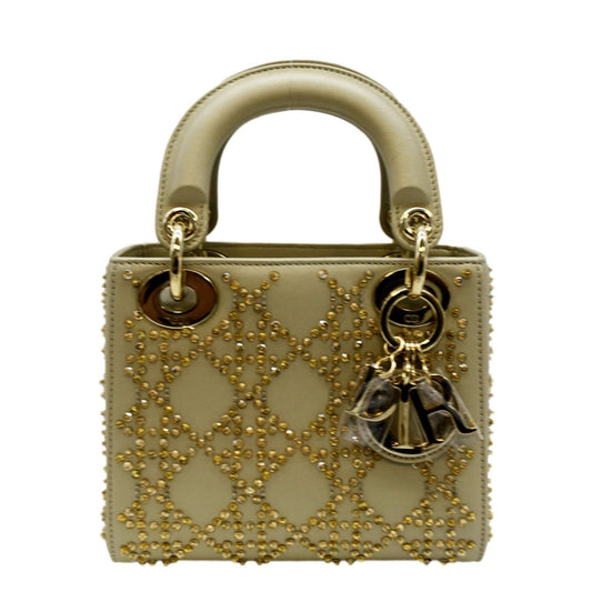 CHRISTIAN DIOR Mini Lady Dior Lambskin Leather Shoulder Bag Platinum Metallic Rovelle Bags