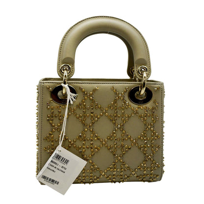 CHRISTIAN DIOR Mini Lady Dior Lambskin Leather Shoulder Bag Platinum Metallic Rovelle Bags
