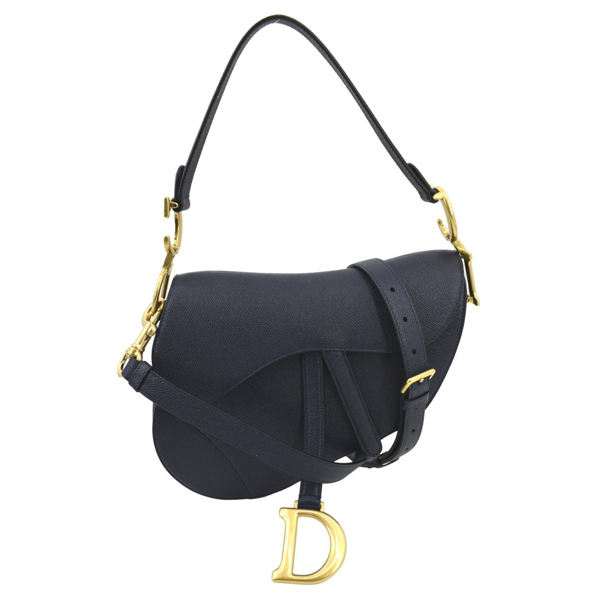 CHRISTIAN DIOR Saddle Grained Calfskin Leather Shoulder Bag Royal Blue Rovelle Bags