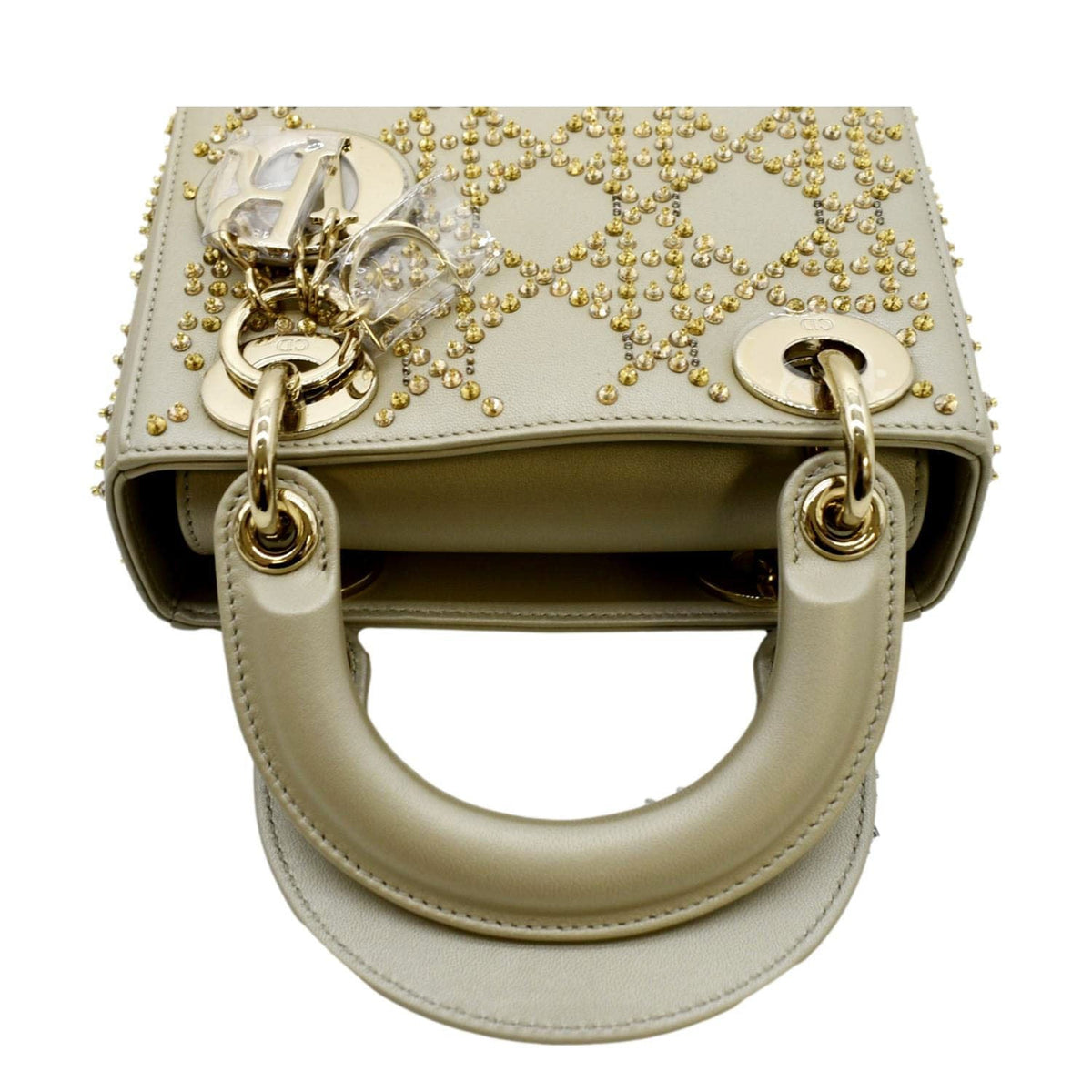 CHRISTIAN DIOR Mini Lady Dior Lambskin Leather Shoulder Bag Platinum Metallic Rovelle Bags
