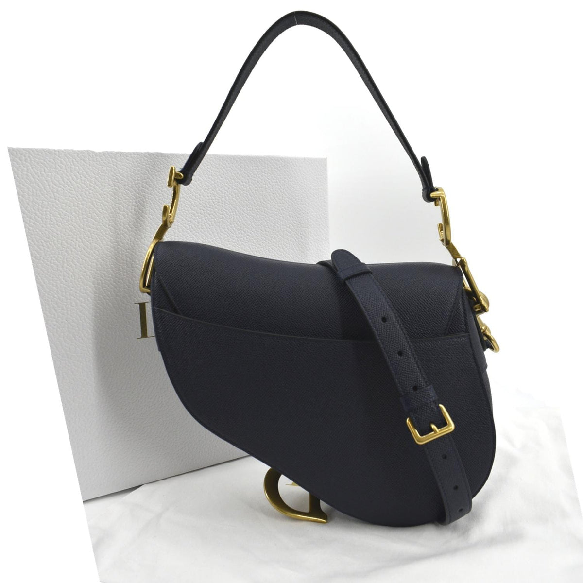 CHRISTIAN DIOR Saddle Grained Calfskin Leather Shoulder Bag Royal Blue Rovelle Bags
