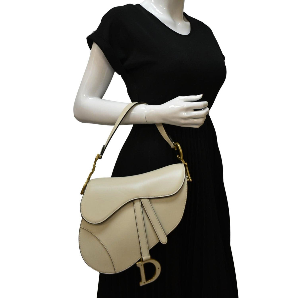 CHRISTIAN DIOR Saddle Smooth Calfskin Leather Satchel Shoulder Bag Dusty Ivory Rovelle Bags