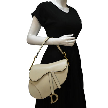 CHRISTIAN DIOR Saddle Smooth Calfskin Leather Satchel Shoulder Bag Dusty Ivory Rovelle Bags