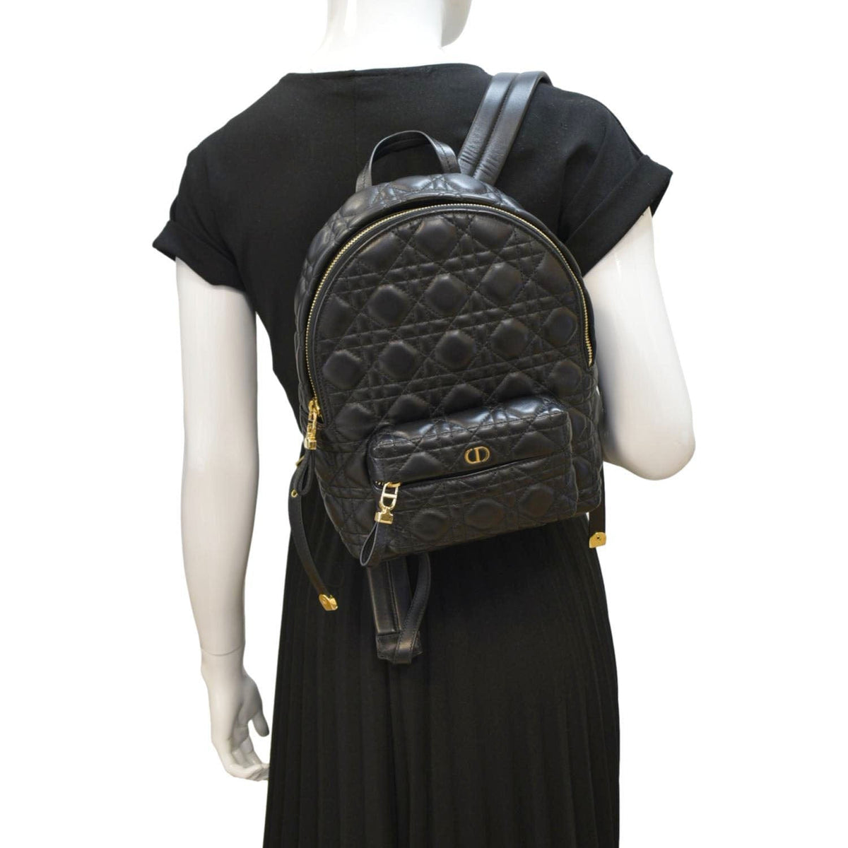 CHRISTIAN DIOR Cannage Quilted Leather Backpack Black Rovelle Bags