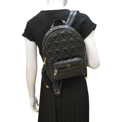 CHRISTIAN DIOR Cannage Quilted Leather Backpack Black Rovelle Bags