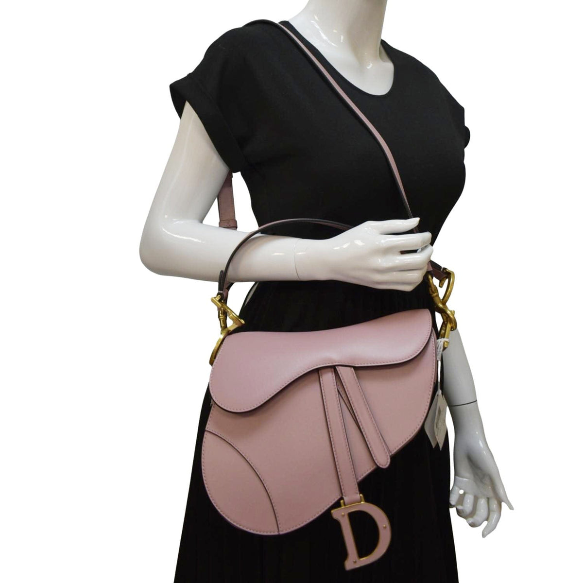 CHRISTIAN DIOR Saddle Smooth Calfskin Leather Satchel Shoulder Bag Antique Pink Rovelle Bags