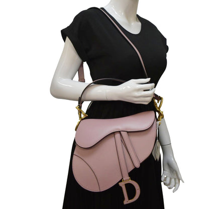 CHRISTIAN DIOR Saddle Smooth Calfskin Leather Satchel Shoulder Bag Antique Pink Rovelle Bags