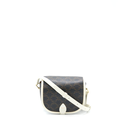 Celine Medium Folco Purse Triomphe Canvas/White