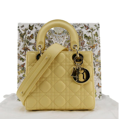 CHRISTIAN DIOR MY ABCDior Small Cannage Lambskin Leather Shoulder Bag Light Yellow Rovelle Bags