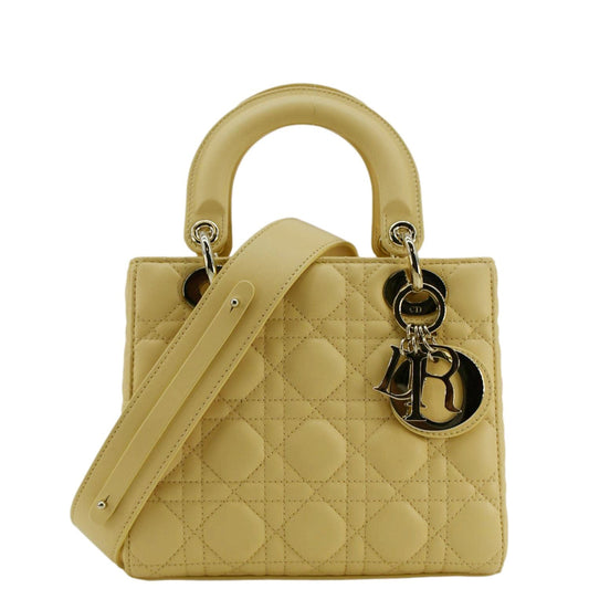 CHRISTIAN DIOR MY ABCDior Small Cannage Lambskin Leather Shoulder Bag Light Yellow Rovelle Bags
