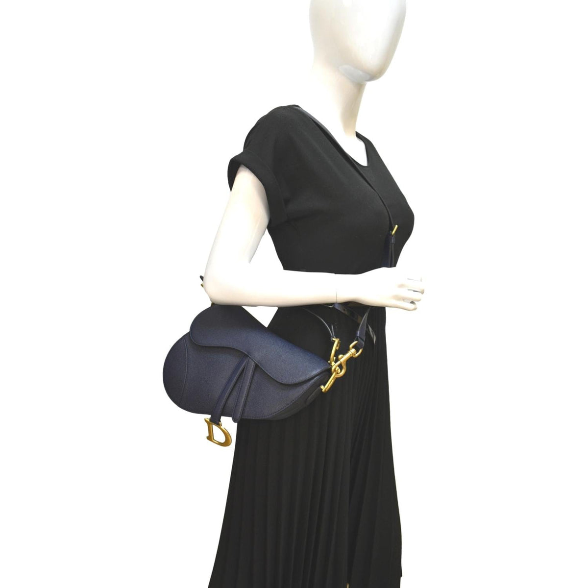 CHRISTIAN DIOR Saddle Grained Calfskin Leather Shoulder Bag Royal Blue Rovelle Bags