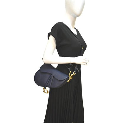 CHRISTIAN DIOR Saddle Grained Calfskin Leather Shoulder Bag Royal Blue Rovelle Bags