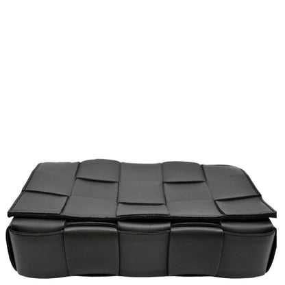 BOTTEGA VENETA Cassette Intreccio Leather Crossbody Bag Black