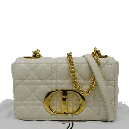 CHRISTIAN DIOR Caro Small Supple Cannage Calfskin Leather Shoulder Bag Ivory Rovelle Bags