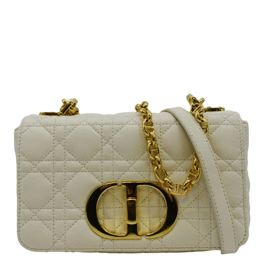 CHRISTIAN DIOR Caro Small Supple Cannage Calfskin Leather Shoulder Bag Ivory Rovelle Bags