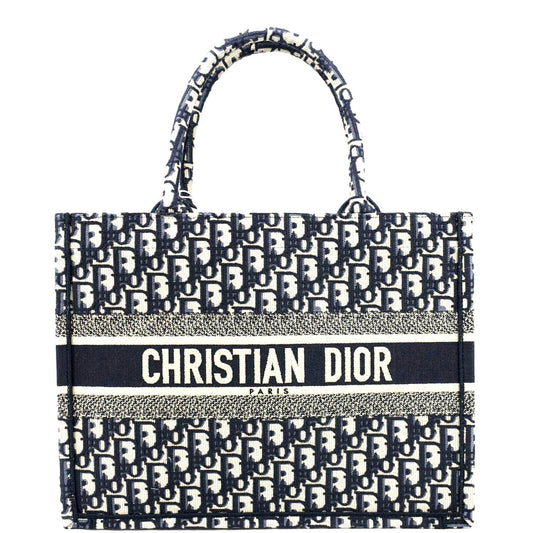 CHRISTIAN DIOR Book Small Oblique Embroidery Tote Bag Blue Rovelle Bags