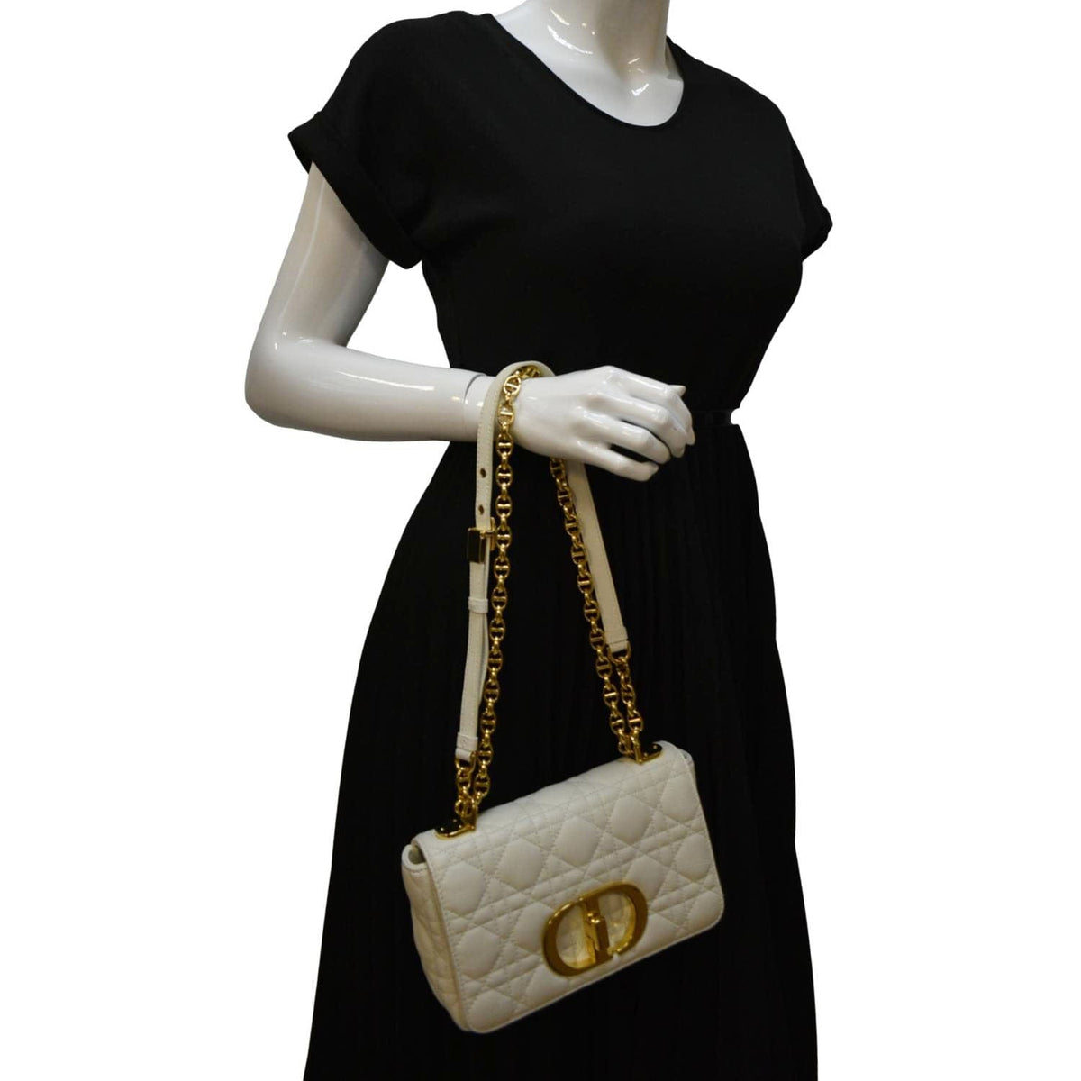 CHRISTIAN DIOR Caro Small Supple Cannage Calfskin Leather Shoulder Bag Ivory Rovelle Bags