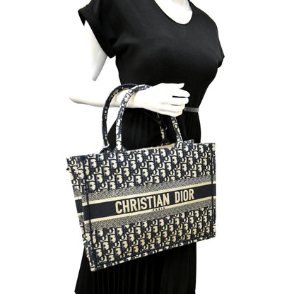 CHRISTIAN DIOR Book Small Oblique Embroidery Tote Bag Blue Rovelle Bags