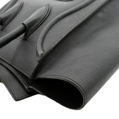 CELINE Drummed Mini Luggage Calfskin Leather Tote Bag Black