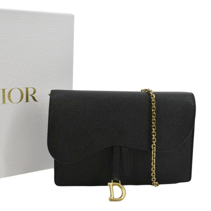 CHRISTIAN DIOR Long Saddle Leather Crossbody Chain Wallet Black Rovelle Bags
