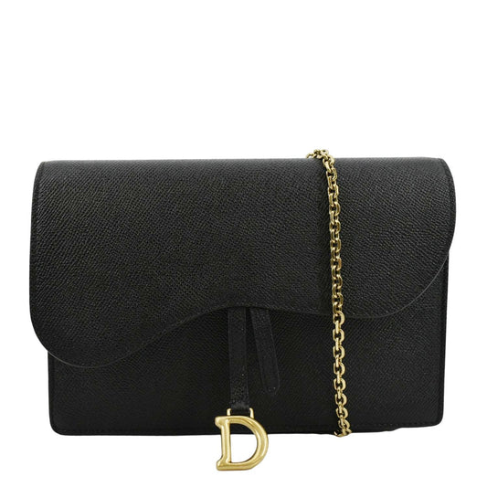 CHRISTIAN DIOR Long Saddle Leather Crossbody Chain Wallet Black Rovelle Bags