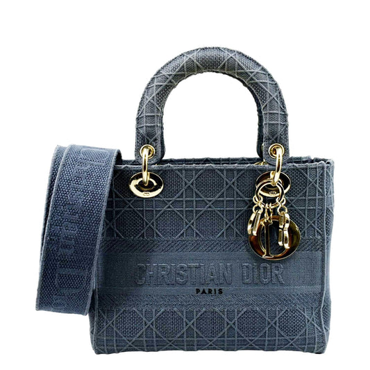 CHRISTIAN DIOR Lady D-Lite Embroidered Canvas Crossbody Bag Denim Blue Rovelle Bags