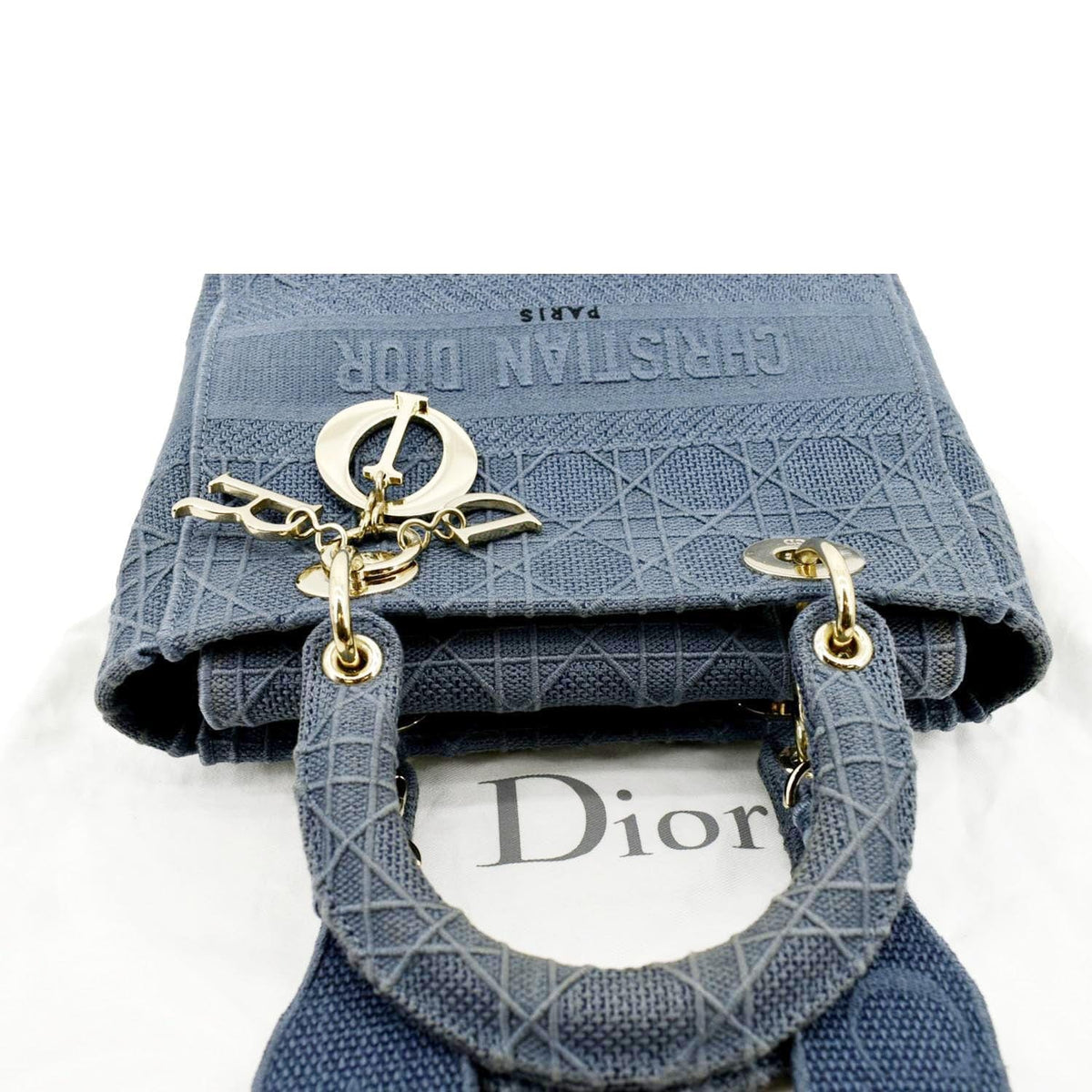 CHRISTIAN DIOR Lady D-Lite Embroidered Canvas Crossbody Bag Denim Blue Rovelle Bags