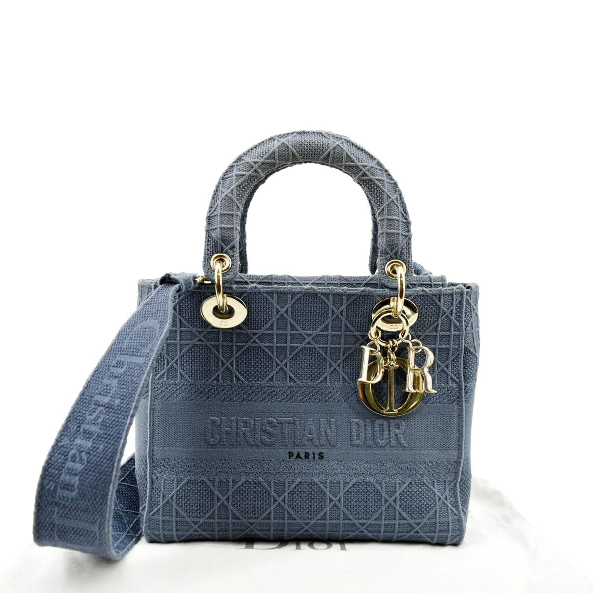 CHRISTIAN DIOR Lady D-Lite Embroidered Canvas Crossbody Bag Denim Blue Rovelle Bags