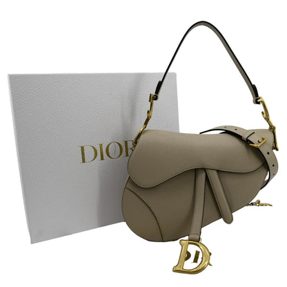 CHRISTIAN DIOR Saddle Grained Calfskin Leather Shoulder Bag Beige Rovelle Bags