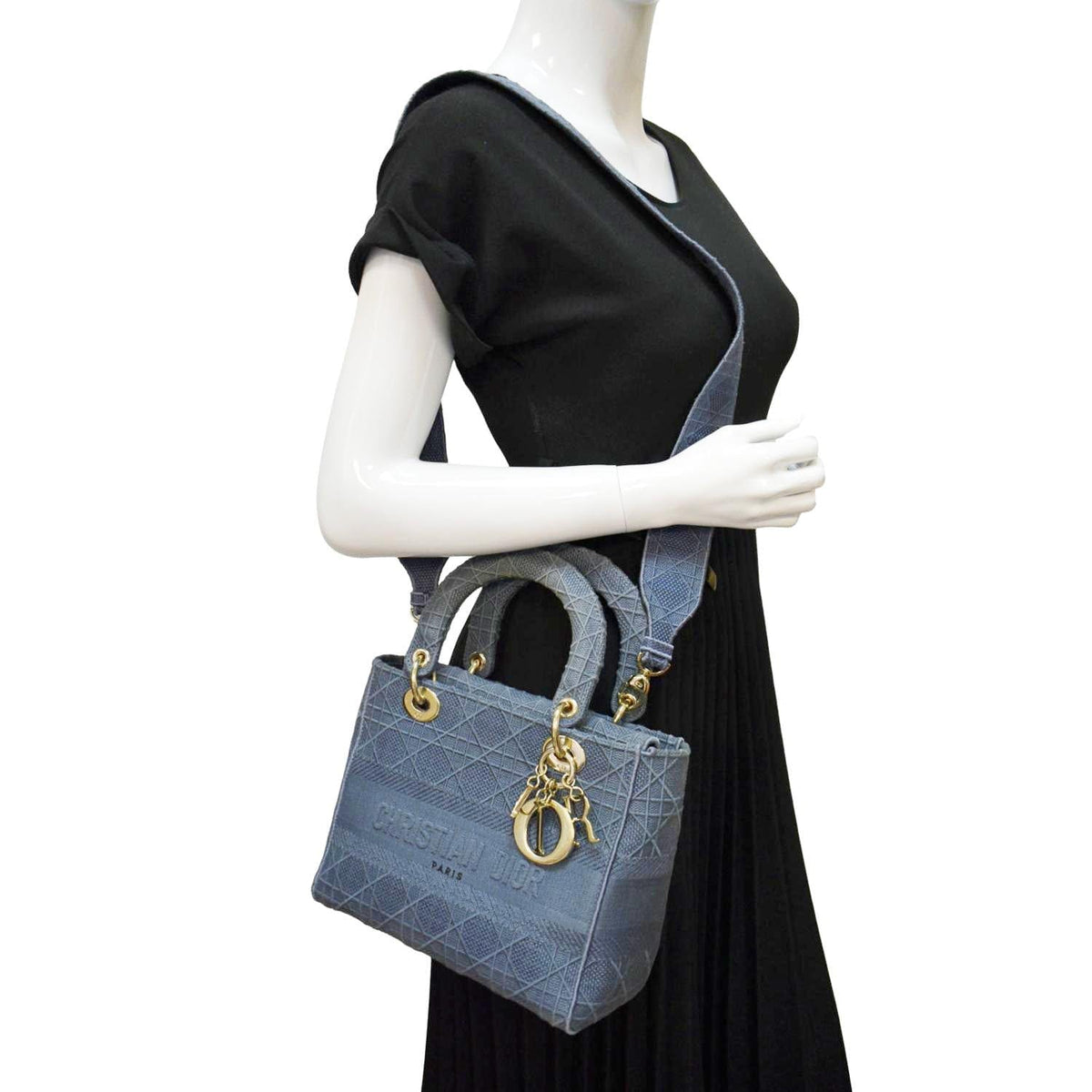CHRISTIAN DIOR Lady D-Lite Embroidered Canvas Crossbody Bag Denim Blue Rovelle Bags
