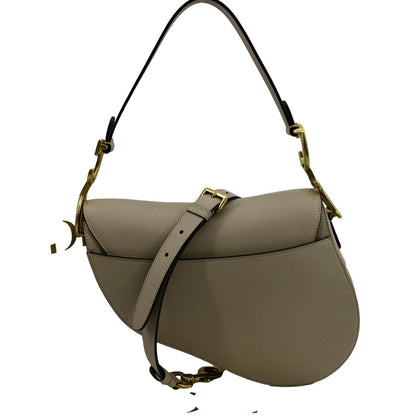CHRISTIAN DIOR Saddle Grained Calfskin Leather Shoulder Bag Beige Rovelle Bags