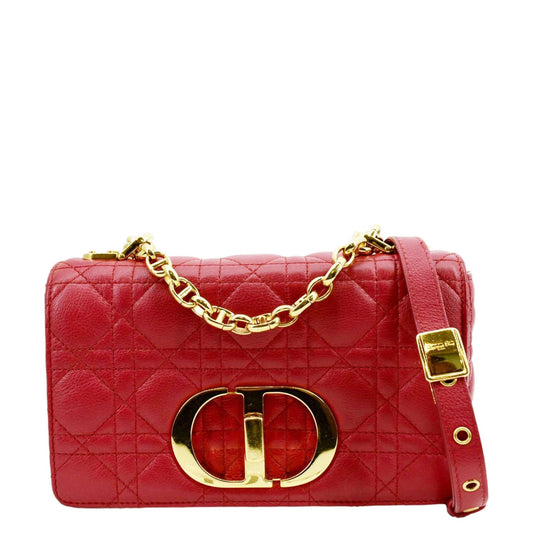 CHRISTIAN DIOR Caro Cannage Calfskin Leather Shoulder Bag Red Rovelle Bags
