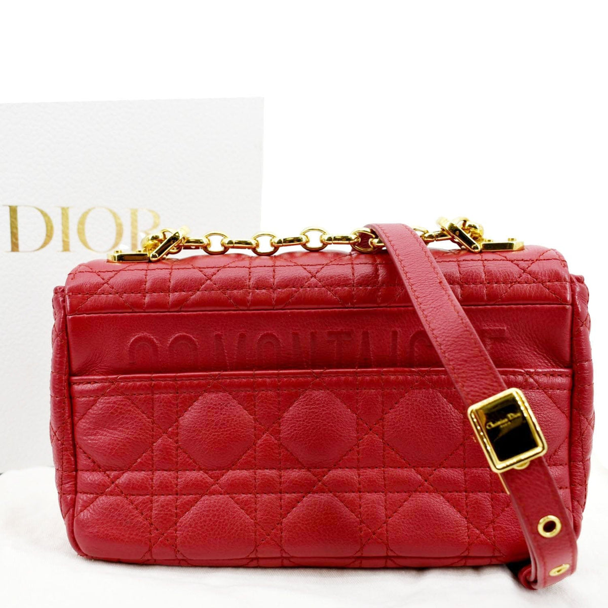 CHRISTIAN DIOR Caro Cannage Calfskin Leather Shoulder Bag Red Rovelle Bags