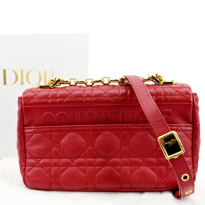 CHRISTIAN DIOR Caro Cannage Calfskin Leather Shoulder Bag Red Rovelle Bags