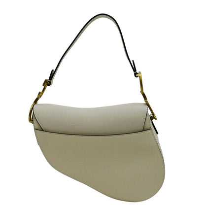 CHRISTIAN DIOR Saddle Grained Calfskin Leather Satchel Shoulder Bag Ivory Rovelle Bags