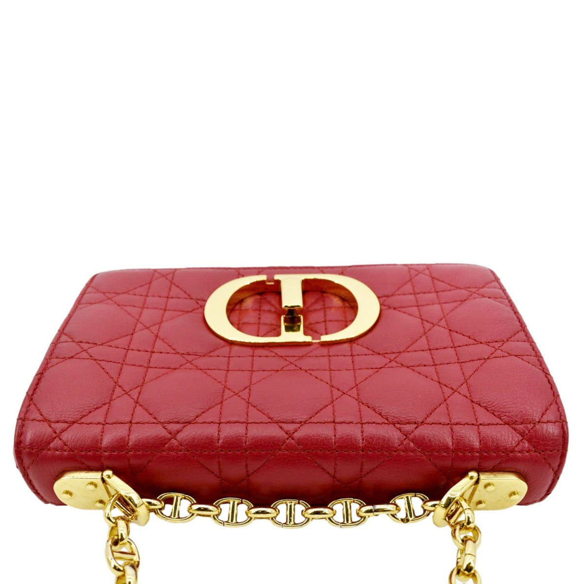 CHRISTIAN DIOR Caro Cannage Calfskin Leather Shoulder Bag Red Rovelle Bags
