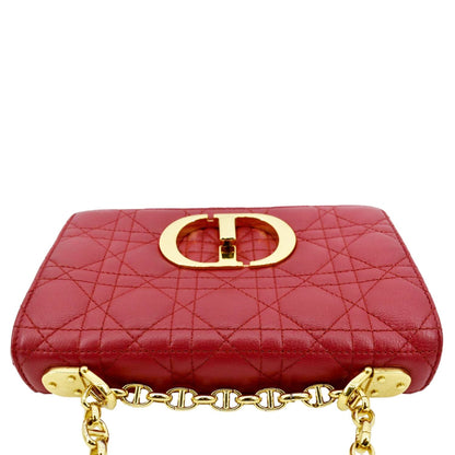 CHRISTIAN DIOR Caro Cannage Calfskin Leather Shoulder Bag Red Rovelle Bags