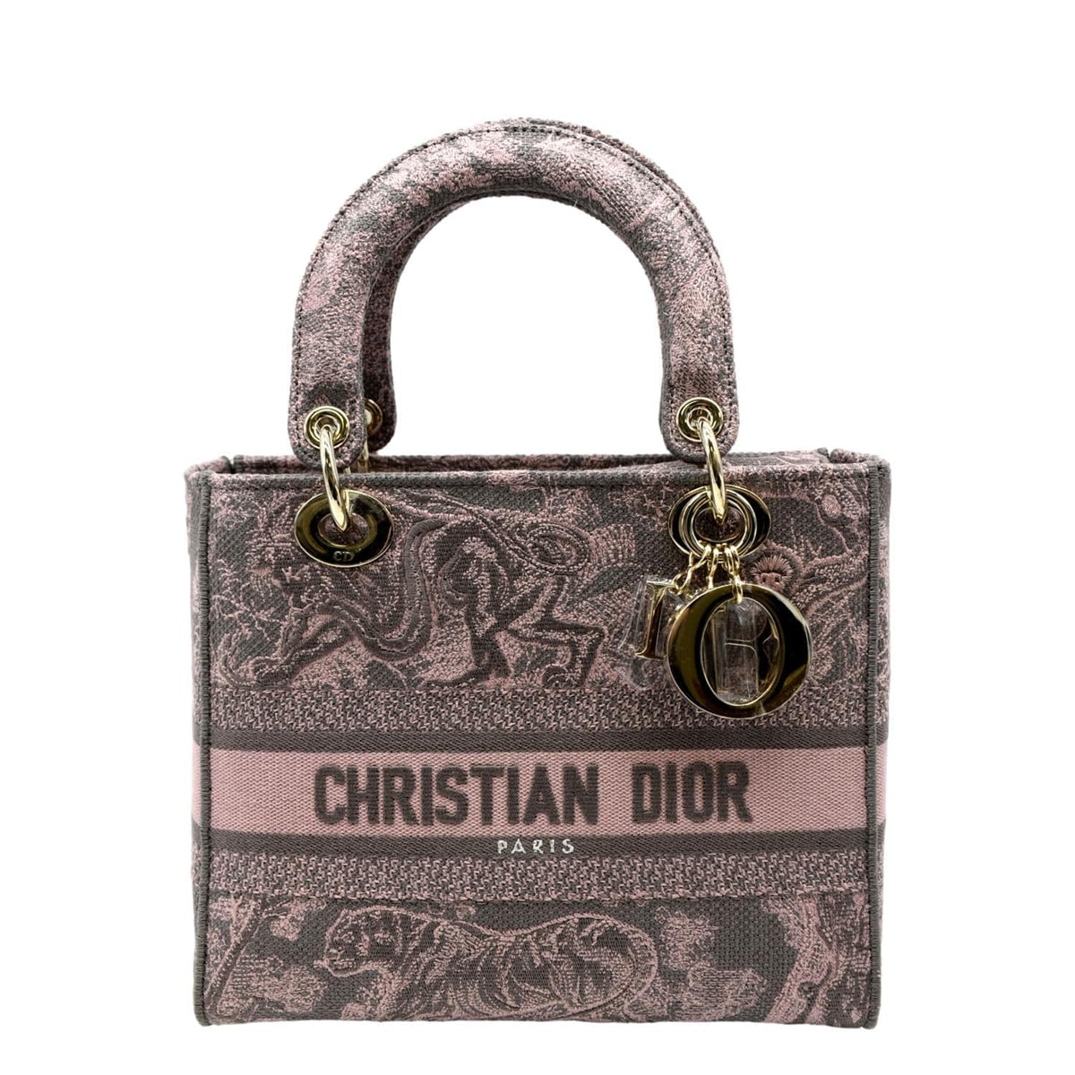 CHRISTIAN DIOR Medium Lady D-Lite Embroidered Canvas Shoulder Bag Rose Des Rovelle Bags