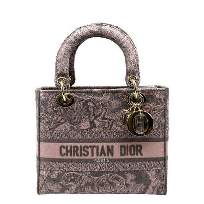 CHRISTIAN DIOR Medium Lady D-Lite Embroidered Canvas Shoulder Bag Rose Des Rovelle Bags