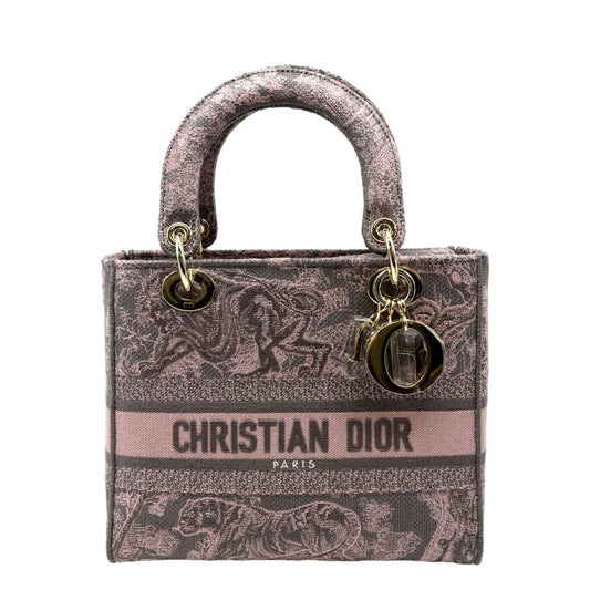 CHRISTIAN DIOR Medium Lady D-Lite Embroidered Canvas Shoulder Bag Rose Des Rovelle Bags