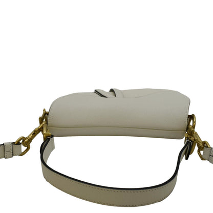 CHRISTIAN DIOR Saddle Grained Calfskin Leather Satchel Shoulder Bag Ivory Rovelle Bags