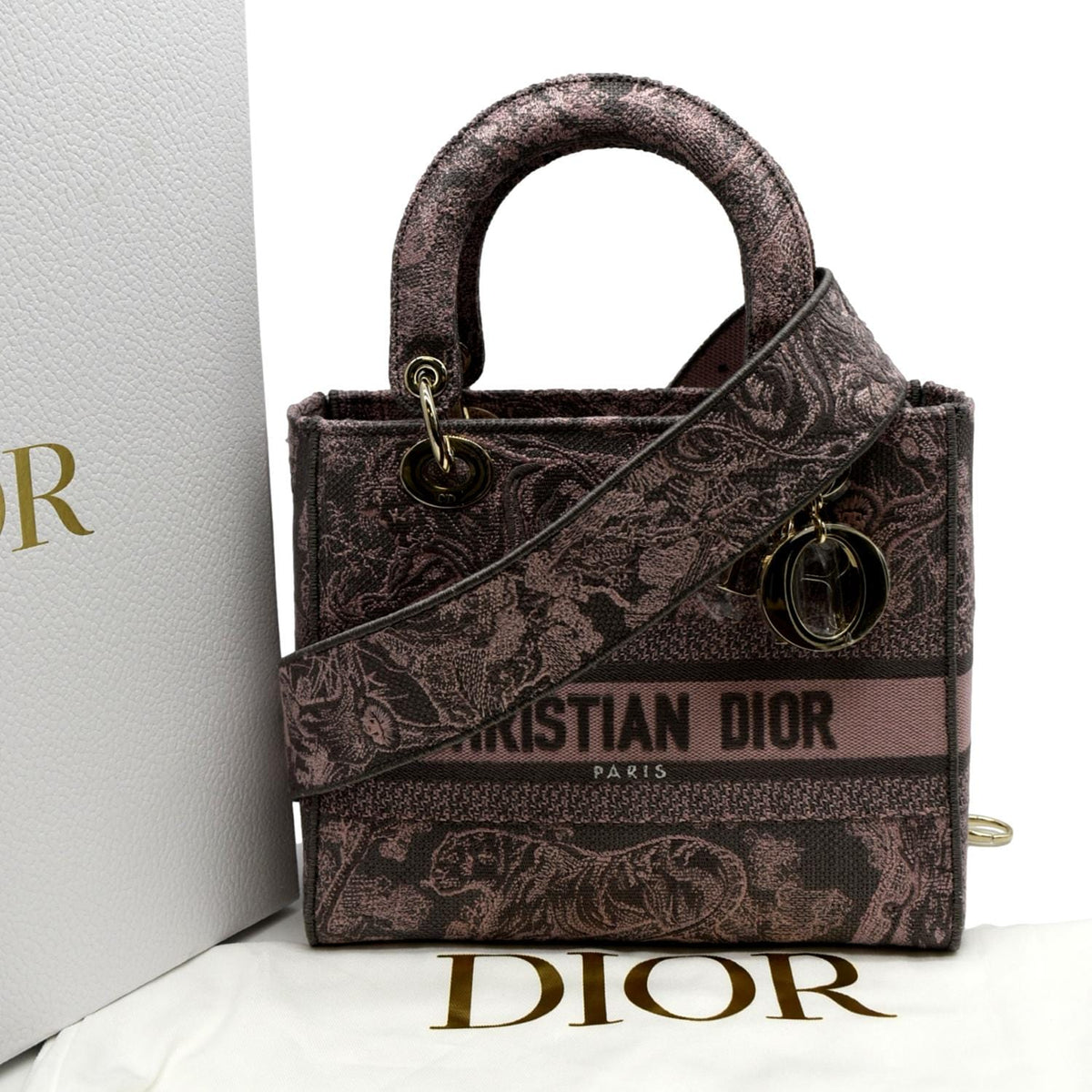 CHRISTIAN DIOR Medium Lady D-Lite Embroidered Canvas Shoulder Bag Rose Des Rovelle Bags