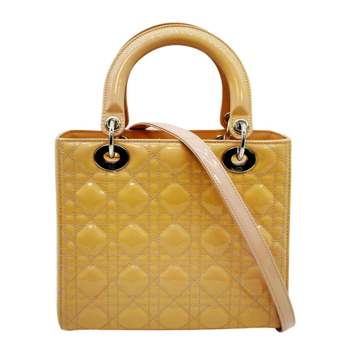 CHRISTIAN DIOR Medium Lady Dior Cannage Lambskin Leather Shoulder Bag Yellow Rovelle Bags
