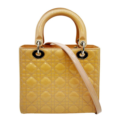 CHRISTIAN DIOR Medium Lady Dior Cannage Lambskin Leather Shoulder Bag Yellow Rovelle Bags