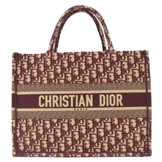 Christian Dior Book Medium Oblique Embroidery Tote Bag Burgundy Rovelle Bags