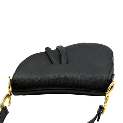 CHRISTIAN DIOR Saddle Grained Calfskin Leather Satchel Shoulder Bag Black Rovelle Bags