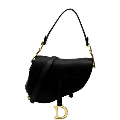 CHRISTIAN DIOR Saddle Grained Calfskin Leather Satchel Shoulder Bag Black Rovelle Bags