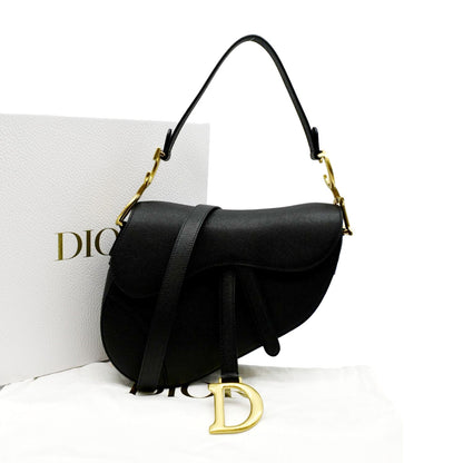 CHRISTIAN DIOR Saddle Grained Calfskin Leather Satchel Shoulder Bag Black Rovelle Bags